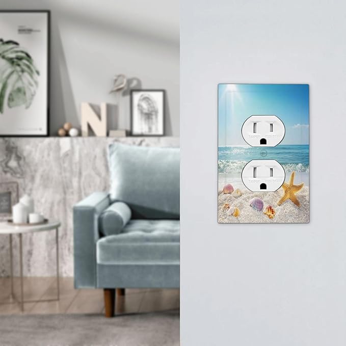 Outlet Covers Summer Beach Colorful Seashell Starfish 1 Gang Duplex Light Switch Cover Decorative Switch Plates Electrical Receptacle Faceplate Wall Plate For Kids Room Nursery Decor