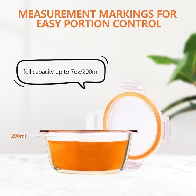 Luvan 7oz Glass Baby Food Containers, 12 Pack with Leakproof Lids, Stackable, Freezer Safe, Baby Bullet Containers for Fruit Purees and Vegetable Mashes