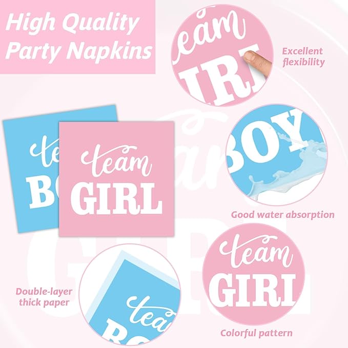 200pcs Gender Reveal Plates Napkins Gender Reveal Paper Tableware Set Blue and Pink Cake Dessert Disposable Dinnerware Boys Girls Party Decoration for Baby Shower Birthday Decor Supplies Serves 50