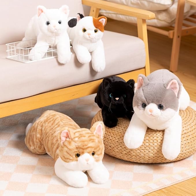 SNOWOLF Cat Stuffed Animals Weighted Plush Toy, 19.7" Realistic Black Cat Plushie Kawaii Toys Soft Ginger Cat Kitten Doll Gift for Boys Girls Birthday Christmas, 1.1 LBs