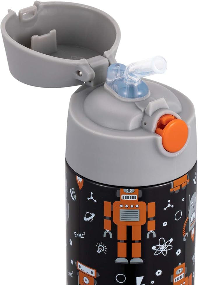 Snug Insulated Kids Water Bottle with Straw & Spout – Double-Wall Stainless Steel, Leakproof, Easy-Flip Lid – For School, Travel, Toddlers & Big Kids - Robots, 17oz