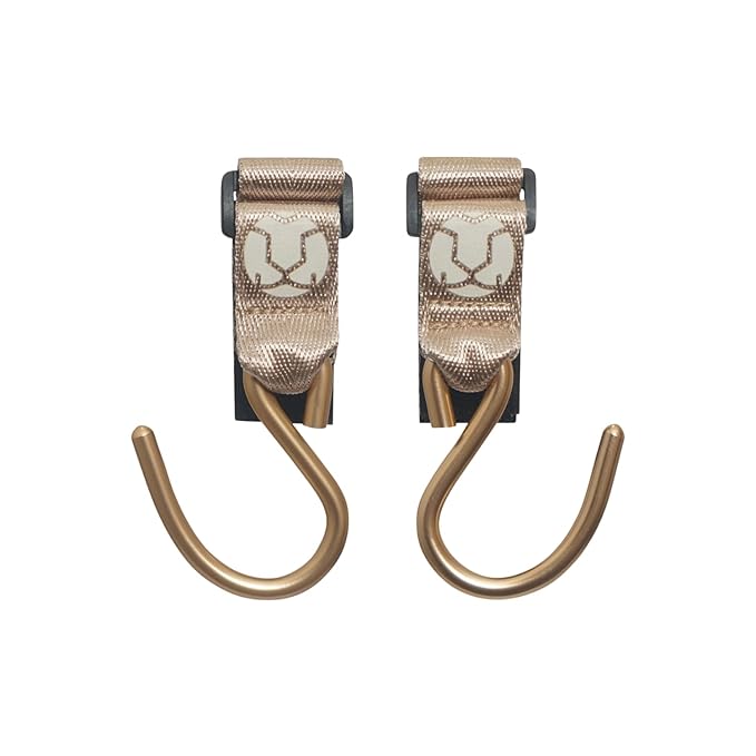 Huhu Essential Stroller Hooks - Lightweight Aluminum Stroller Bag Hook with Adjustable Straps, Matte Gold S-Hooks for Diaper Bag, Shopping, Everyday Essentials – Universal Fit Baby Stroller Accessory