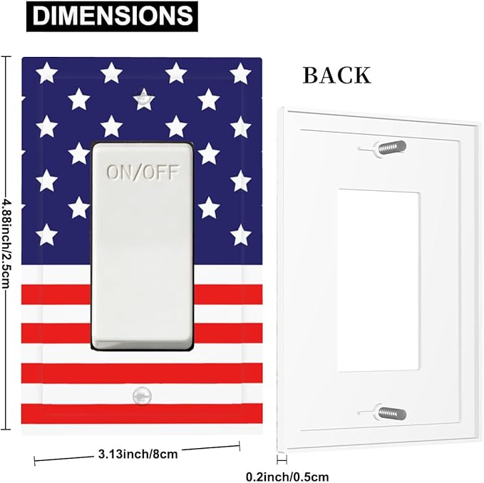 American Flag Single Rocker Switch Cover - 1-Gang Standard US Size Patriotic Stars & Stripes Light Switch Covers, 4th of July USA Pride for Holiday Decor