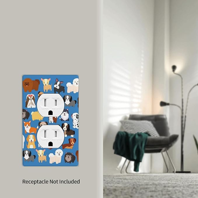 Cute Animal Dogs Puppy Decorative Outlet Cover Single Duplex Light Switch Plate Cover Electricity Receptacles Plates For Home Kitchen Living Bedroom 4.5 * 2.76