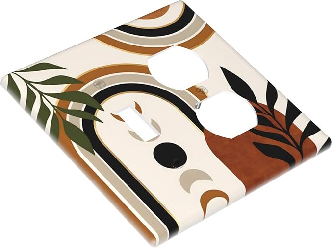Boho Mid Century Arch Plant Leaves Sun Moon Wallplates 1 Toggle 1 Duplex Switch Plate Electrical GFCI Faceplate Decorative Light Switch Covers for Bedroom Living Room Decor