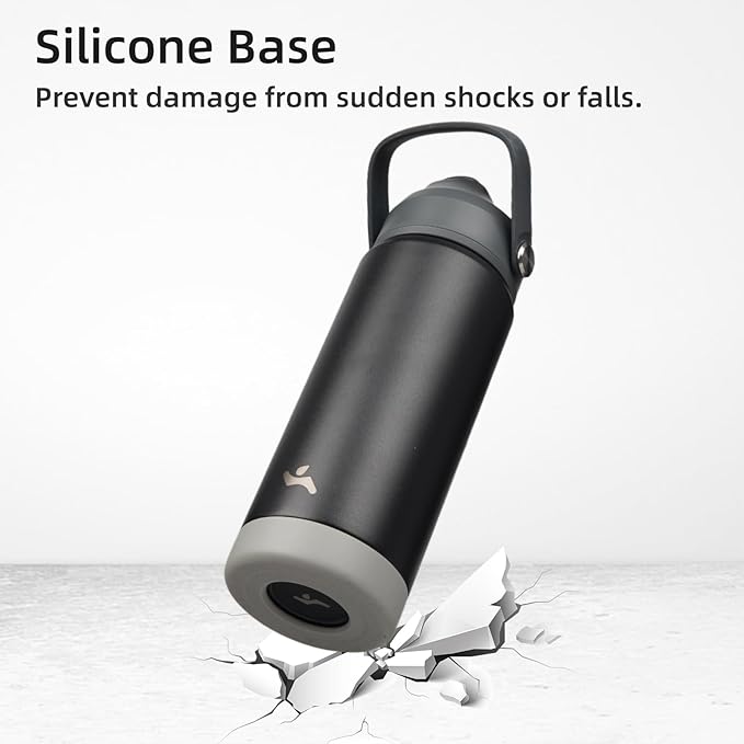 Konokyo Insulated Water Bottle with Straw Lid,40 oz Stainless Steel Vacuum Metal Bottle with Silicone Handle,Black