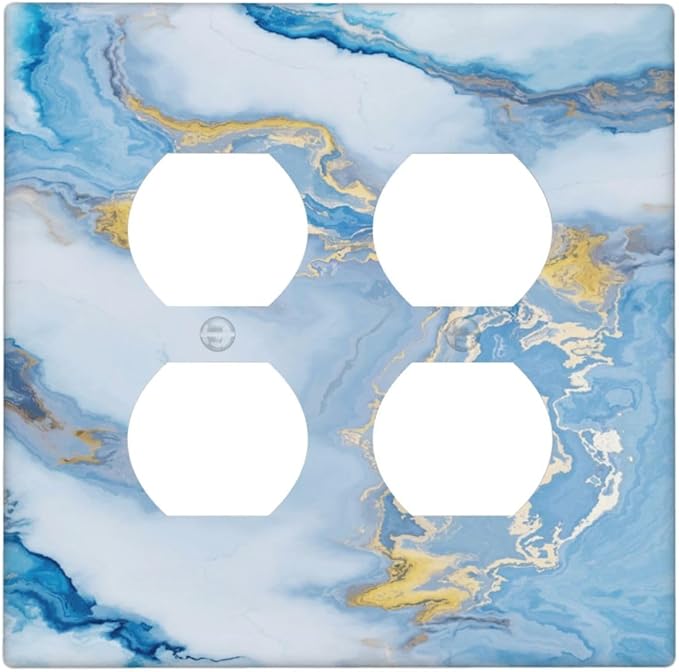Beautiful Marble Texture Blue Gold Fluid Abstract Print Outlet Covers 2 Gang Double Duplex Decorative Light Switch Covers Electrical Wallplates Socket Faceplate for Bedroom Bathroom Decor