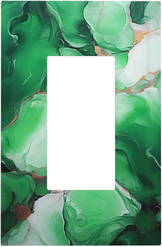 Decorative Outlet Covers Abstract Luxury Emeralds Green Gold MarbleTextures 1 Gang Single Decora GFCI Device Light Switch Covers Plate 1 Rocker Wall Plate Jumbo Face Plate