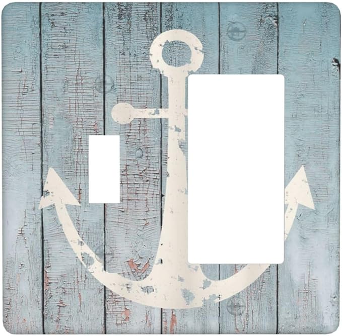 Anchor Rustic Sailing Nautical Wooden Planks Marine Outlet Covers 1 Toggle 1 Rocker Combination Decorative Wall Plate Electrical Switch Plates Light Switch Cover Plate for Bathroom Farmhouse Decor