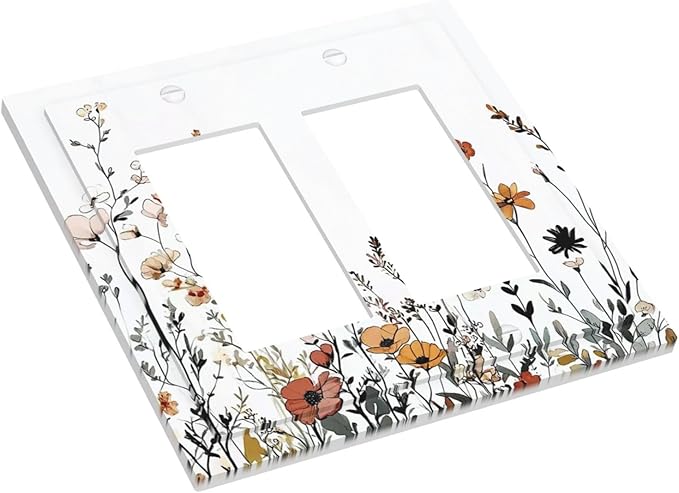 Decorative Outlet Covers Vintage Wildflower Colorful Plants Floral 2 Gang Double Gfci Rocker Electrical Wall Panels Light Switch Cover Plate For Bed Room Living Room Decor