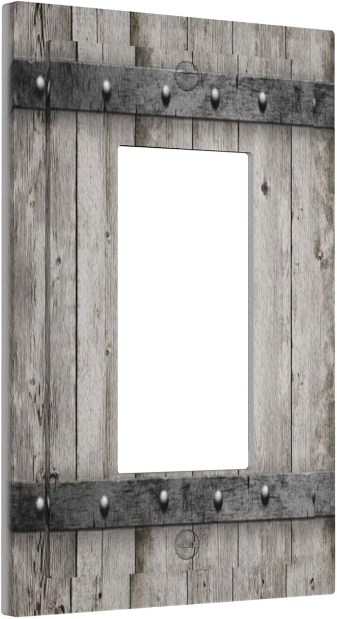 Decorative Outlet Covers Vintage Wood Barn Door Texture Printed Country Farmhouse 1 Gang Single Decora GFCI Device Light Switch Cover Plate 1 Rocker Wall Plate Jumbo Switch Plate Cover