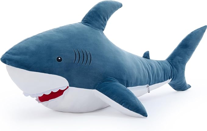 MorisMos 39inch Giant Shark Stuffed Animal, Large Stuffed Shark Plush Toys Pillow Gift for Kids Girlfriend, Blue