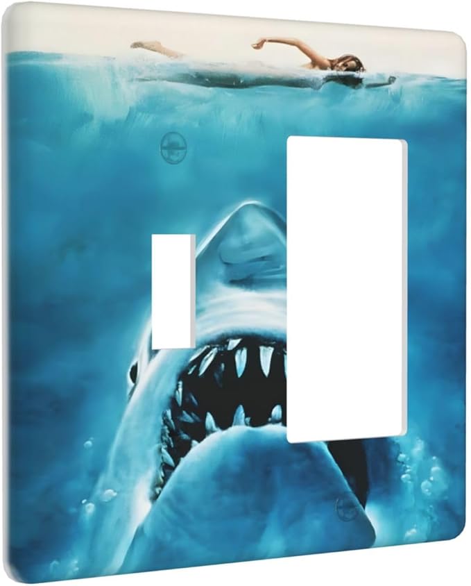 Swimming Woman Funny Shark Blue Ocean Outlet Covers 1 Toggle 1 Rocker Combination Decorative Wall Plate Electrical Switch Plates Light Switch Cover Plate for Kids Room Bedroom Decor