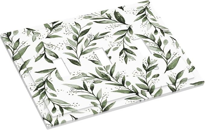 Green Leaf Olive Leaf Sage Floral Decorative Switch Plates 3 Gang Wall Plate Triple Toggle Light Switch Cover Faceplate Electrical Wall Panels for Bedroom Living Room Decor