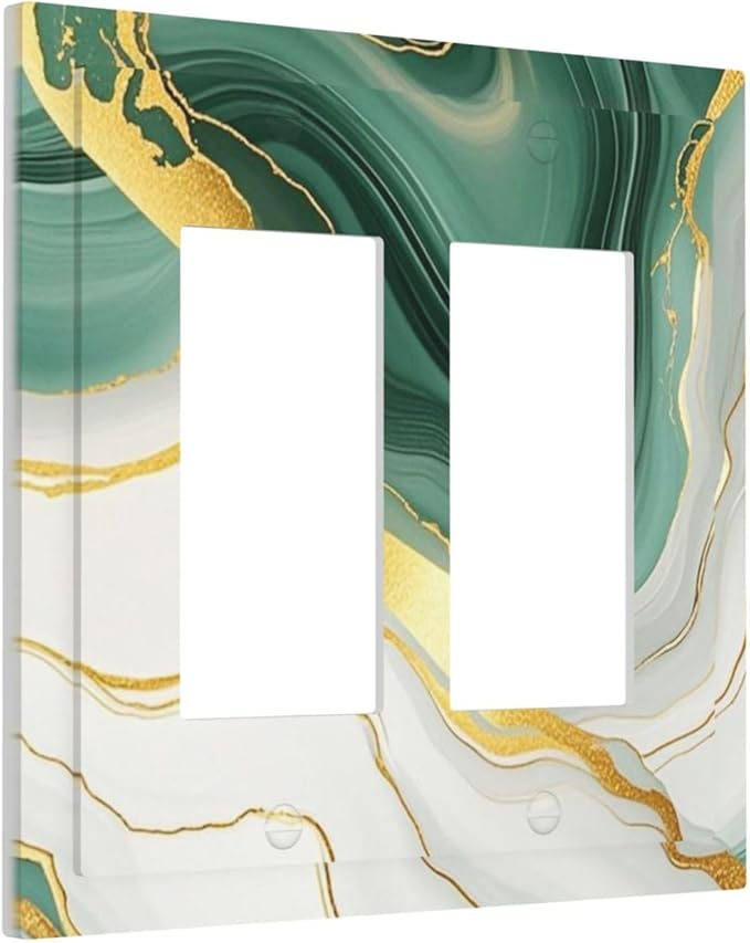 Decorative Outlet Covers Turquoise Marble Texture Golden Lines 2 Gang Double Gfci Rocker Electrical Wall Panels Light Switch Cover Plate For Bed Room Bathroom Decor