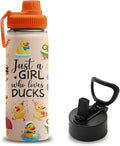Duck Gifts, 18 oz Stainless Steel Water Bottles with 2 Lids, Insulated Water Bottle with Straw, Duck Cups for Travel Sports Outdoor, Birthday Christmas Gifts for Boys Girls Ducks Lovers (1pcs)