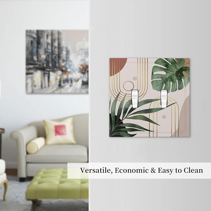 Vintage Abstract Retro Minimalist Aesthetic Art Mid Century Boho Sun Bohemian Palm Leaf Decorative 2-Gang Double Toggle Outlet Light Switch Wall Plate Electrical Receptacle Faceplate Cover Jumbo Size