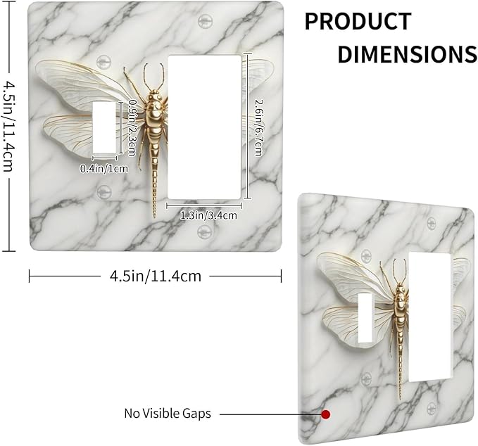 White Gold Marble Dragonfly Abstract Modern Outlet Covers 1 Toggle 1 Rocker Combination Decorative Wall Plate Electrical Switch Plates Light Switch Cover Plate for Bathroom Home Decor