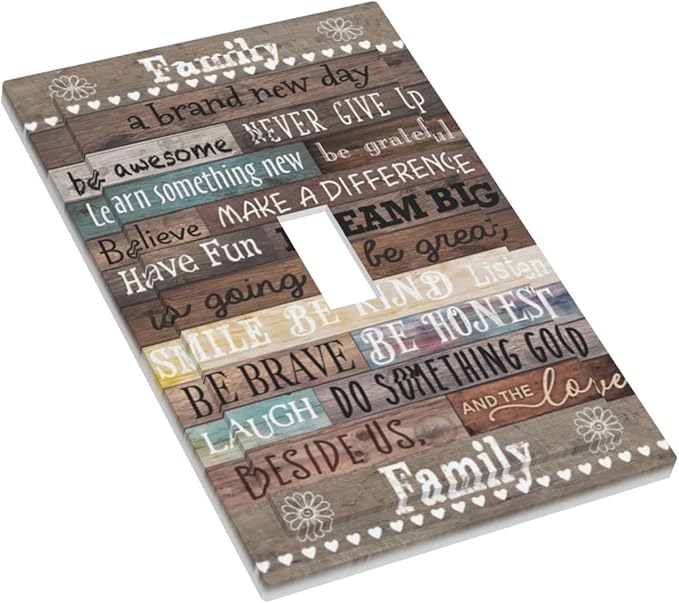 1 Gang Electrical Single Toggle Device Wall Plate Rustic Vintage Country Positive Cabin Home Inspirational Quotes Rules Wood WDevice Wall Plate Decorative Electric Outlet Light Switch Face Plate Cover