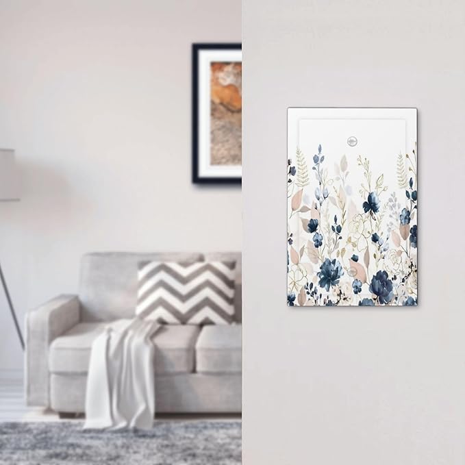 Blue Flora Boho Vintage Flower Golden Leaves Light Switch Cover Plate 1 Gang No Device Blank Electrical Wall Plates Faceplate Decorative Switch Plate Covers for Bedroom Living Room Decor