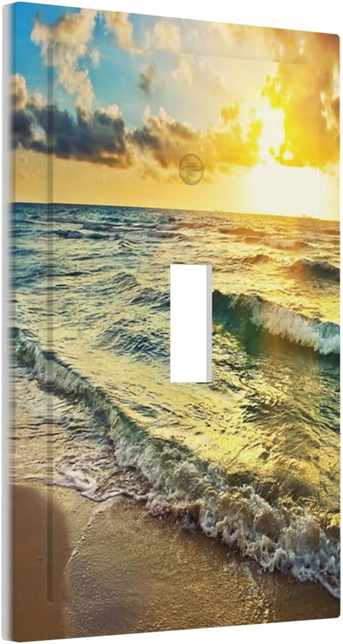 Tropical Sea Sun Beach Ocean Waves Coastal Seaside Scene Hawaiian Sunrise Sunset 1 Gang Single Toggle Outlet Light Switch Wall Plate Outlet Cover Electrical Faceplate Switchplate Kids Bedroom Decor