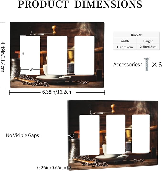 Decorative Light Switch Plate with Vintage Coffee Retro Grinder Artwork Design 3 Gang Outlet Covers Triple Rocker Wall Plate Switch Plate Cover for Rustic Kitchen Decor