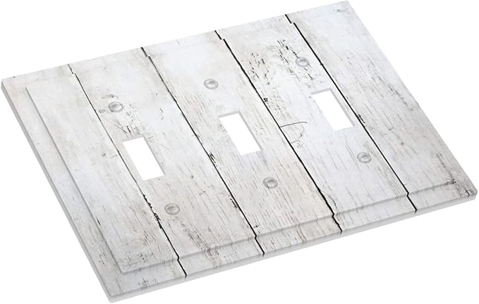 Modern Rustic Wood White Oak Print Decorative Switch Plates 3 Gang Wall Plate Triple Toggle Light Switch Cover Faceplate Electrical Wall Panels for Farmhouse Home Decor
