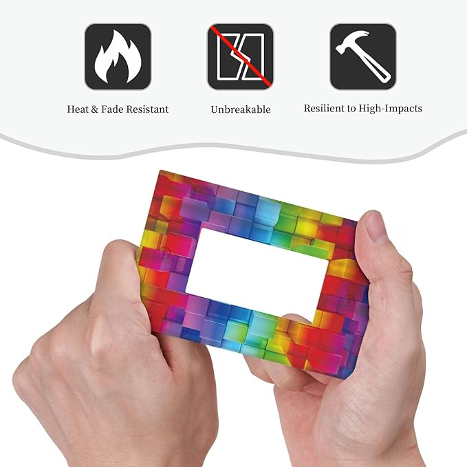 3D Colorful Rainbow Wall Abstract Squre Shaped 1 Gang Rocker Light Switch Covers Decorative Unique Single Decora Outlet Wall Plate Faceplate Switchplate GFCI for Kitchen Bedroom Bathroom Decor