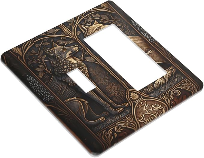 Medieval Wolves Animal Vintage Print Outlet Covers 1 Toggle 1 Rocker Combination Decorative Wall Plate Electrical Switch Plates Light Switch Cover Plate for Farmhouse Home Decor