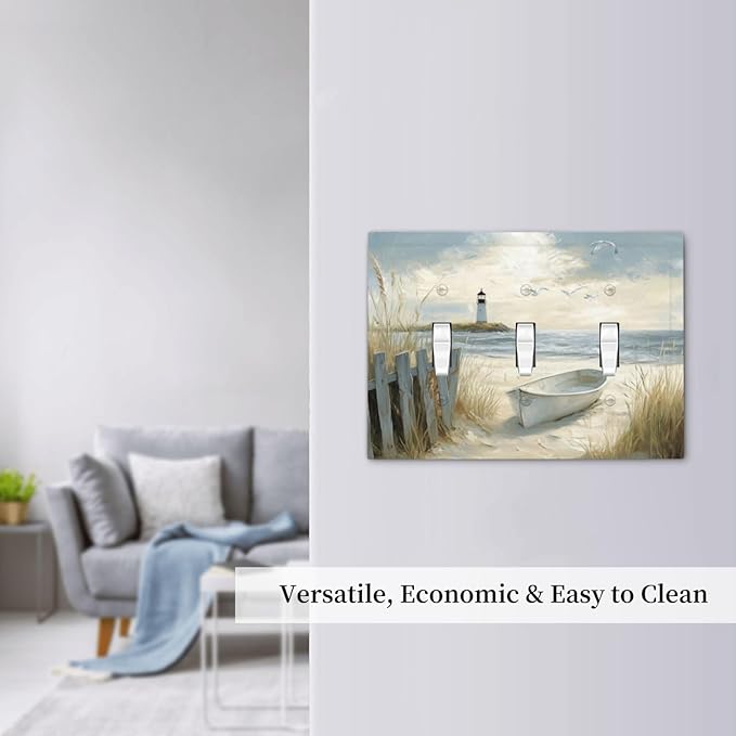 Sea Beach 3 Gang Light Switch Cover Old Ship Reed Lighthouse Seascape Triple Toggle Wall Plate Decorative Electrical Switchplates for Country Bedroom Kitchen Living Room Home Decor