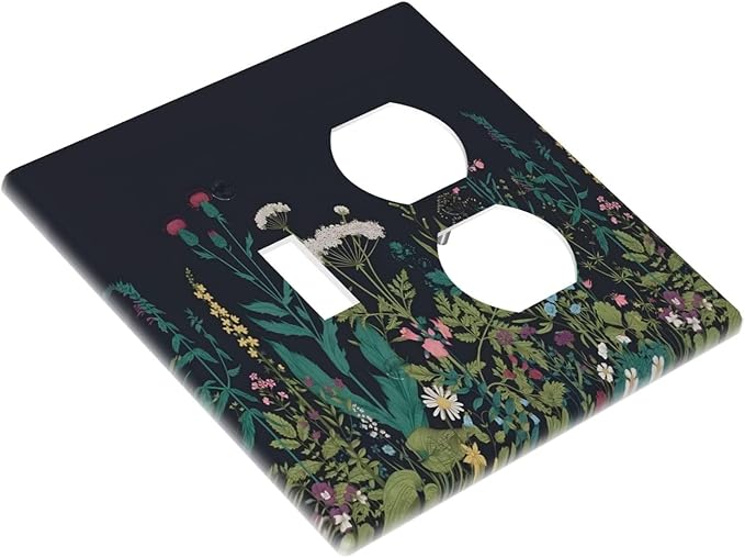 Boho Garden Flowers Weeds Floral Wildflowers Wallplates 1 Toggle 1 Duplex Switch Plate Electrical GFCI Faceplate Decorative Light Switch Covers for Bedroom Living Room Decor