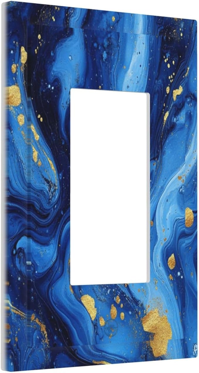 Outlet Covers Navy Blue Gold Marble Abstract Luxury 1 Gang Single Rocker Light Switch Cover Plate Decorative GFCI Wallplates Socket Cover Electrical Switch Plate Covers for Bathroom Home