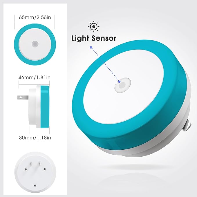 Briignite Azure Blue Night Light, Night Lights Plug into Wall [2Pack], Nightlight with Light Sensors, LED Night Light for Kids Room, Baby, Bathroom, Stair Lights, Hallway Light