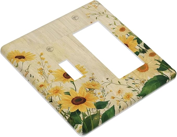Decorative Toggle Switch Cover Plate with Vintage Botanical Sunflower Field Design 2-Gang 1-Gang Standard Wall Plate Light Switch Cover for Nature Yellow Blooms Wall Decor