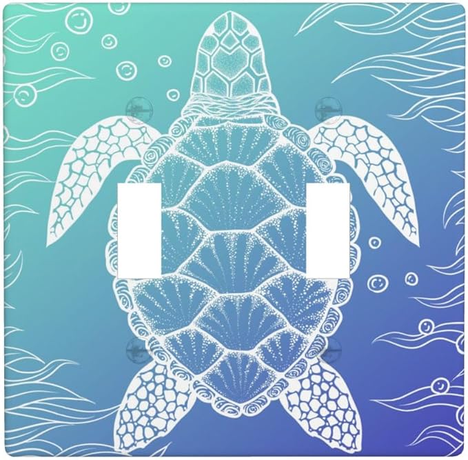 Sea Turtle Ocean 2-Gang Double Toggle Switch Plate, Blue Coastal Wall Plate for Bathroom, Beach House & Coastal Home