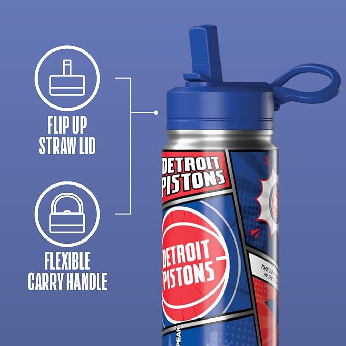 Hydrapeak x NBA Detroit Pistons 20 oz Stainless Steel Water Bottle, Officially Licensed Double Wall Insulated Sports Bottle with Straw Lid, Reusable Leakproof Gift for Kids & Adults