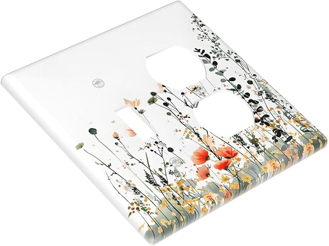 Vintage Country Style Watercolor Leaves Wildflowers Floral Wallplates 1 Toggle 1 Duplex Switch Plate Electrical GFCI Faceplate Decorative Light Switch Covers for Bedroom Living Room Decor