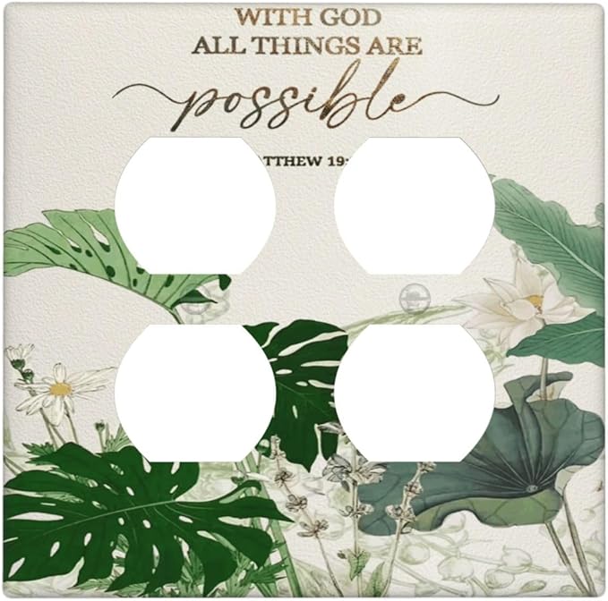Decorative Outlet Covers Boho Green Monstera Leaf Inspirational Quotes 2 Gang Light Switch Cover Plate Double Duplex Wall Plates for Electrical Outlets Switch Plate Covers for Home Decor