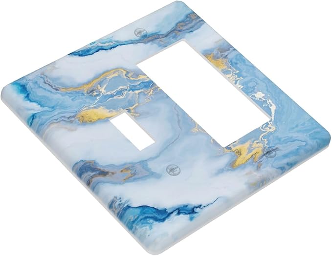 Beautiful Marble Texture Blue Gold Fluid Abstract Print Outlet Covers 1 Toggle 1 Rocker Combination Decorative Wall Plate Electrical Switch Plates Light Switch Cover Plate for Bedroom Bathroom Decor