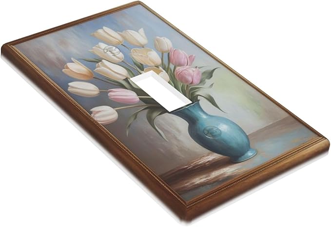 Decorative Art Light Switch Covers Tulips In Vase Single Toggle Wall Plate Decorative Switchcover Electrical Switchplate for Home Decor