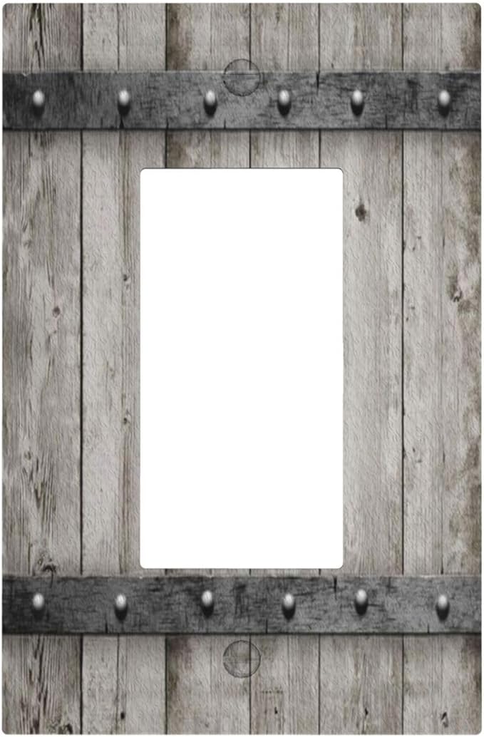 Decorative Outlet Covers Vintage Wood Barn Door Texture Printed Country Farmhouse 1 Gang Single Decora GFCI Device Light Switch Cover Plate 1 Rocker Wall Plate Jumbo Switch Plate Cover