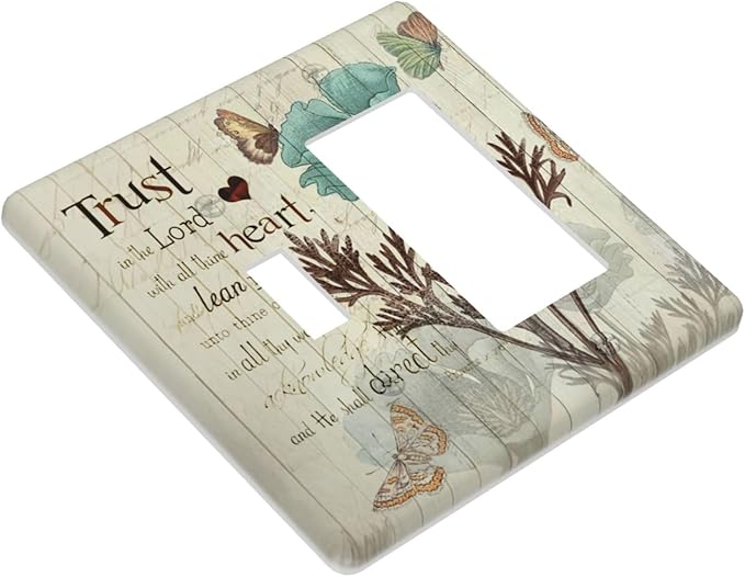 Rustic Elegant Teal Tulip Bible Inspirational Quote Outlet Covers 1 Toggle 1 Rocker Combination Decorative Wall Plate Electrical Switch Plates Light Switch Cover Plate for Farmhouse Bedroom Decor
