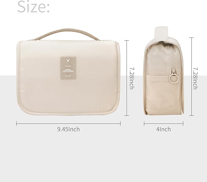 Lcsmaokin Large Capacity Toiletry Bag Travel Bag with Hanging Hook for Men and Women Waterproof Travel Cosmetic Bag Bathroom Storage Bag for Brushes Set, Full-Sized Shampoo,Accessories(Beige)