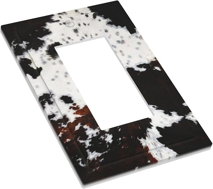 Western Farmhouse Maroon Brown Black White Animal Cow Fur Skin Cowhide Leopard 1 Gang Electrical Single Decorator/GFCI Device Wall Plate Decorative Electric Rocker Light Switch Outlet Cover Dimmer