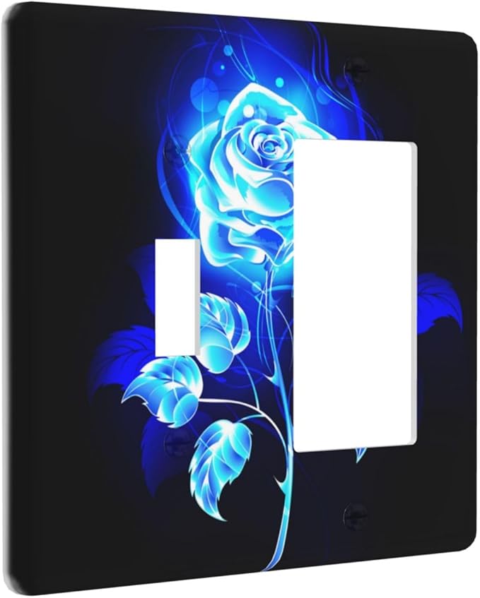 Blue Golden Rose Flower 2 Gang Single Toggle/Rocker Combination Light Switch Cover Decorative Wall Plate Cover Electrical Faceplate Art Oil Painting Decor