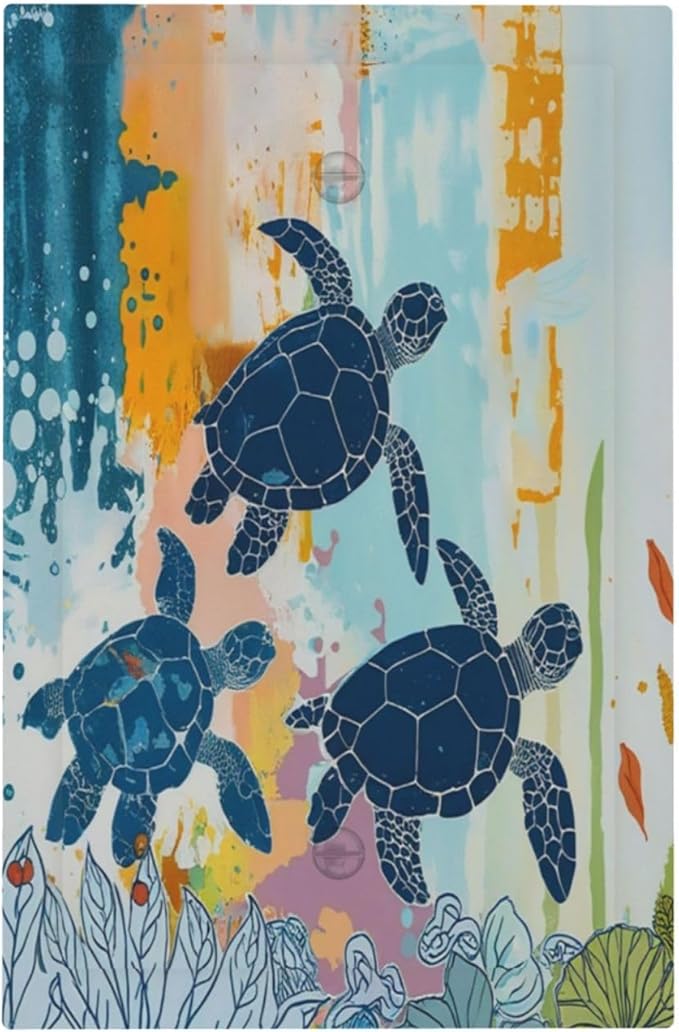 Light Switch Cover Plate Colorful Ocean Sea Turtle Marine Life 1 Gang No Device Blank Electrical Wall Plates Faceplate Decorative Switch Plate for Kids room Bedroom Decor