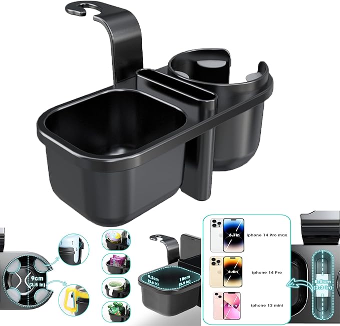 Headrest Backseat Organizer With Cup Holders, 3 in 1 Back Seat Holder With Hook, Organizer for Kids, Food Table or Sauce Holder, Car Travel Accessories