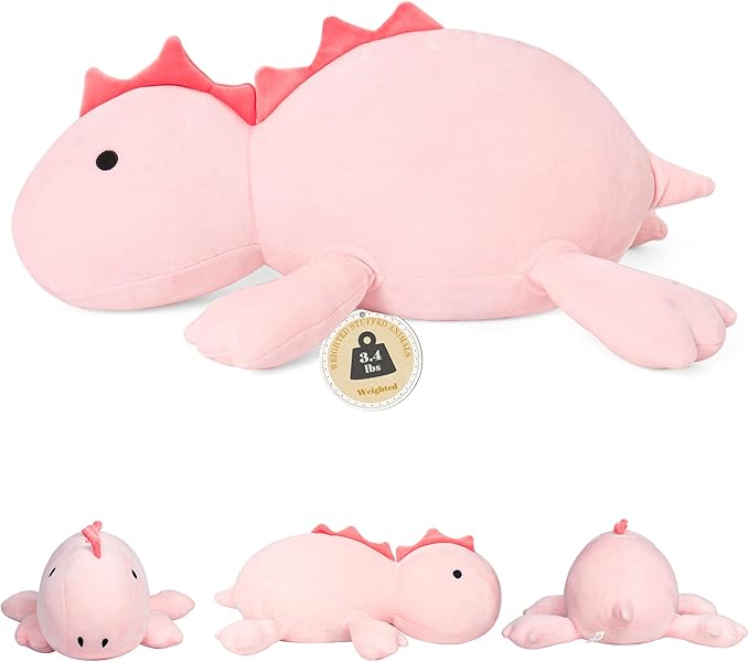 IdeaMeme 22" 3.5 lbs Weighted Dino Stuffed Toys, Cute Animals Plushie Dolls Pillow Gifts for Kids Adults (Pink)