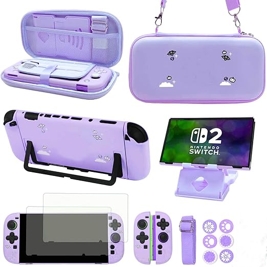 GUTIAL Accessories Pack for Nintendo Switch 2 2025 - Cute Kawaii NS 2 Accessories kit for Grils Boys Kids with Travel Carrying Case and Cartoon Dockable Cover Case, Screen Protector, Stand