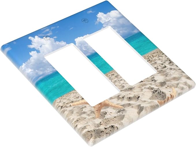 Beach Blue Ocean Double Gang Rocker Decorative Light Switch Cover, 2-Gang Wall Plate Outlet Cover